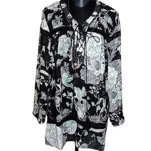 Le Bellum Hillary Scott Black/White Floral Tunic - XL